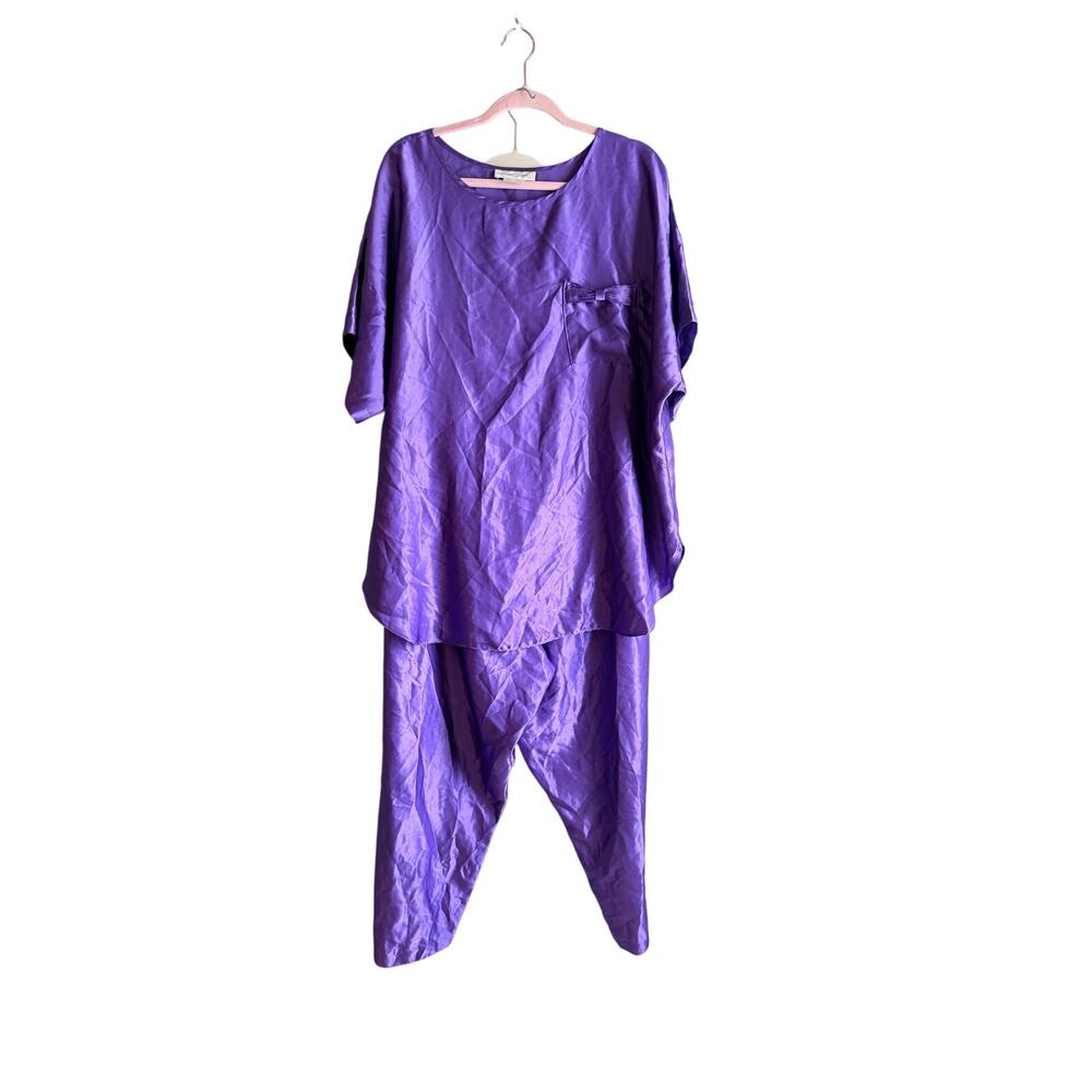 Vintage Laura Gayle Royal purple 2 piece satin pajama set plus size 2X USA made